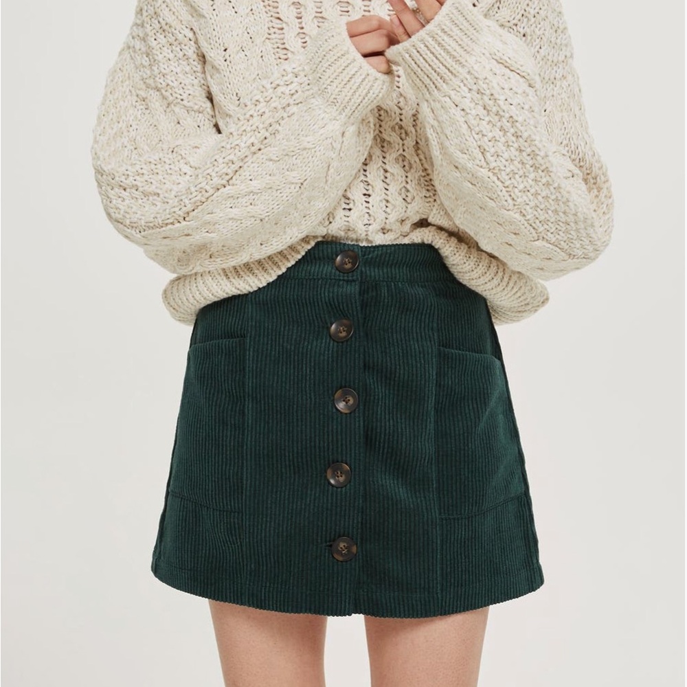 Topshop Green Corduroy Skirt